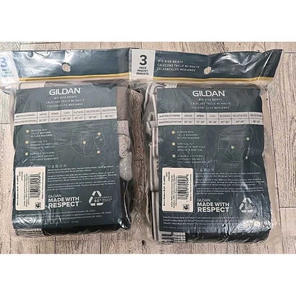 Gildan Briefs XL 40-42 Mens 3 Pack Cotton Mid Rise Underwear Lot of 2 NEW